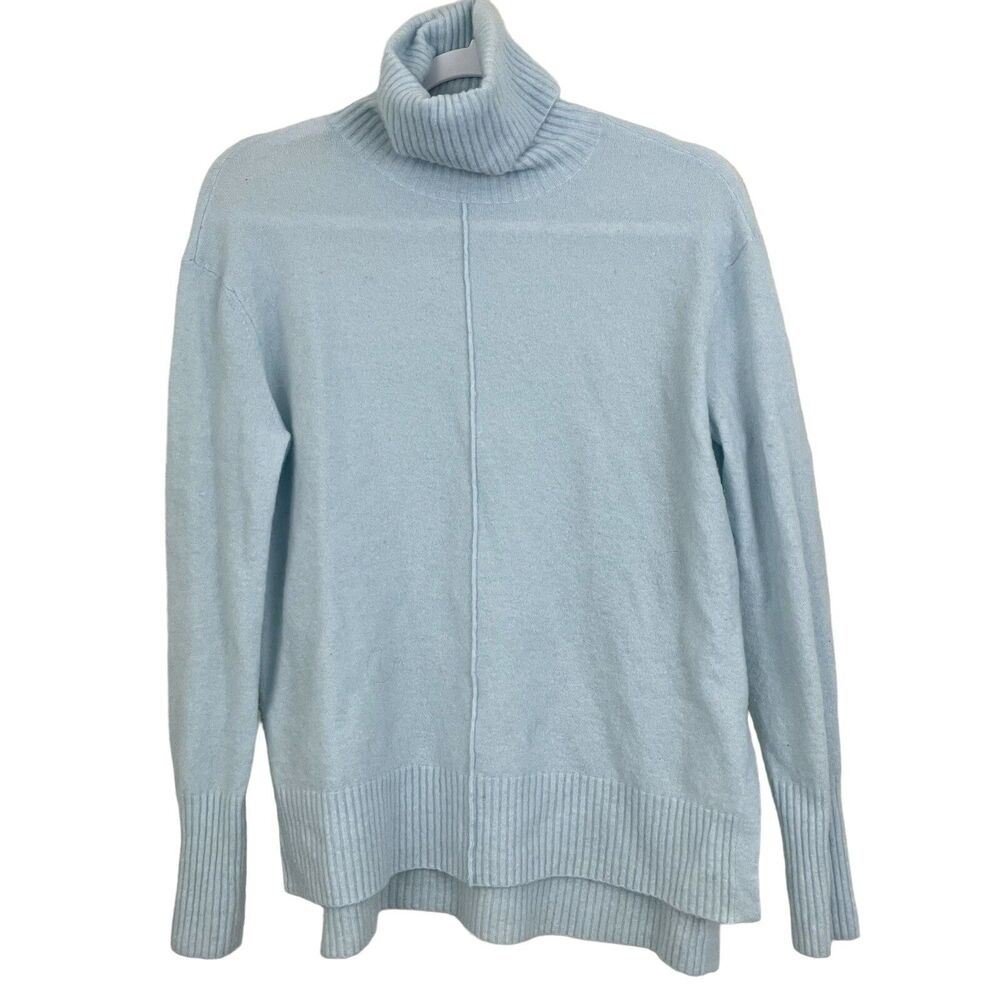 Athleta Turtleneck Transit Sweater Sz XS Wool Blend Blue Long Sleeves Oversized